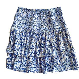 GARAGE • Blue Floral Ruffle Tiered Mini Skirt • Size XS